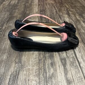 Calvin Klein Black Ballet Flats Leather size 7 Toe Logo Silver